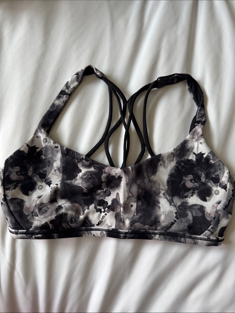 lululemon athletica Black & White Floral Strappy Sports Bra